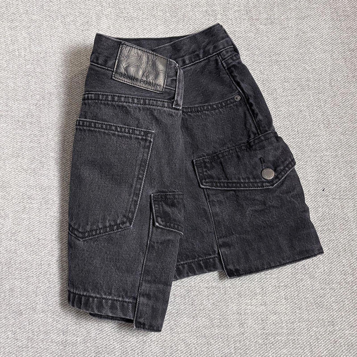 Denim Forum Black Cargo Mini Skirt