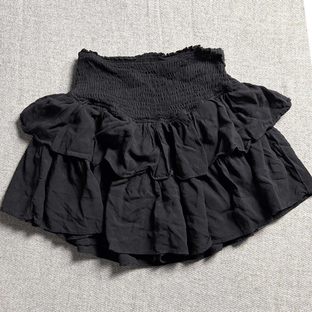 Black Smocked Ruffle Mini Skort