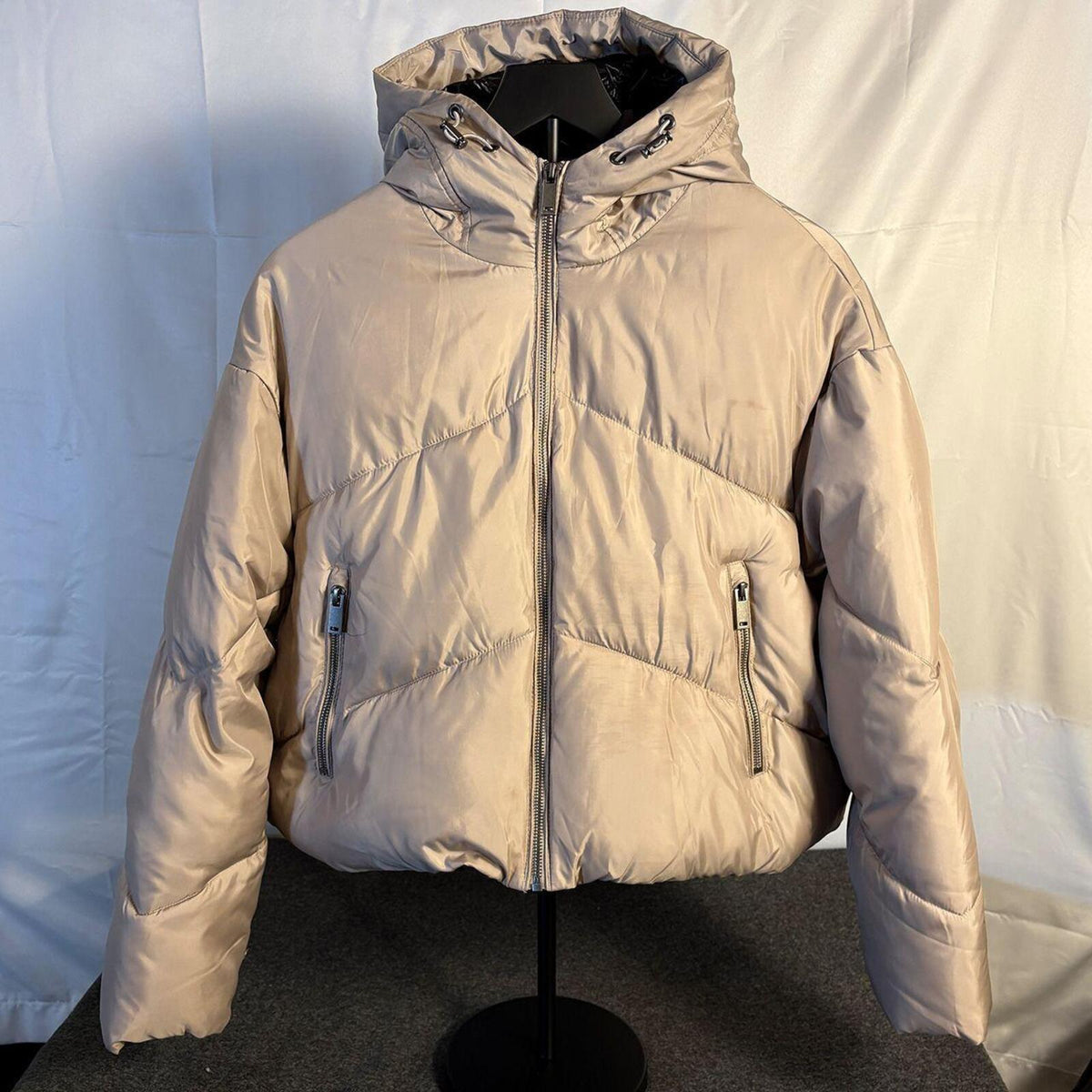 ZARA Beige Hooded Puffer Jacket Size S