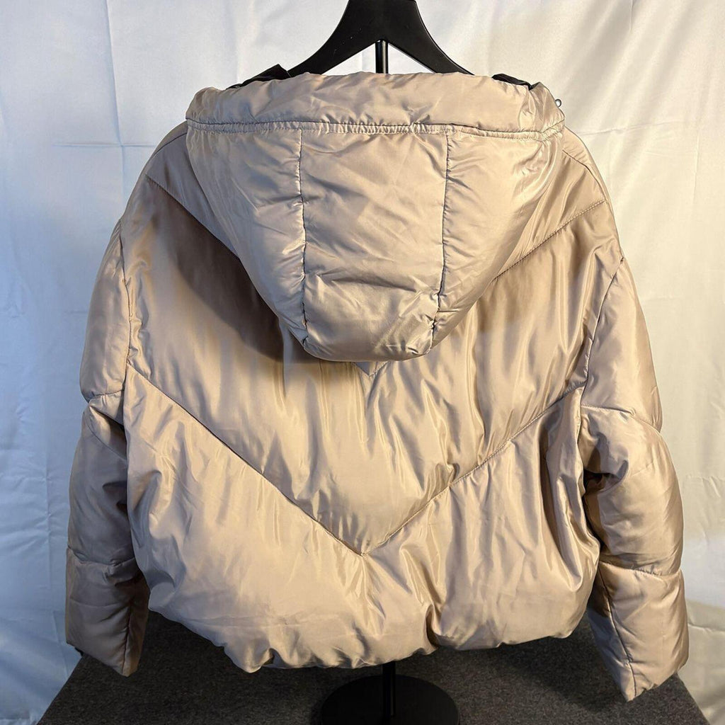 ZARA Beige Hooded Puffer Jacket Size S