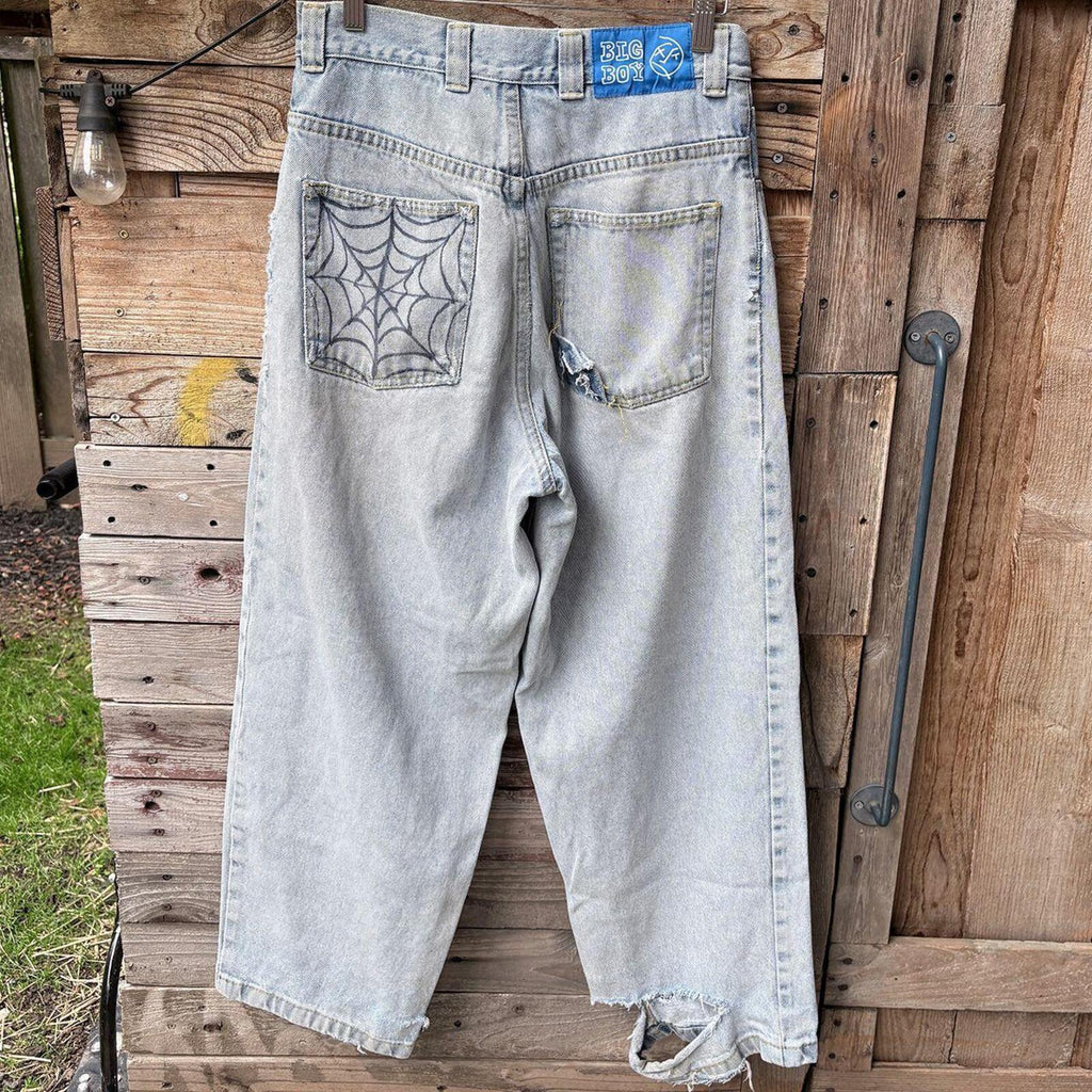 Big Boy Light Wash Denim Jeans with Embroidered Details and Patch