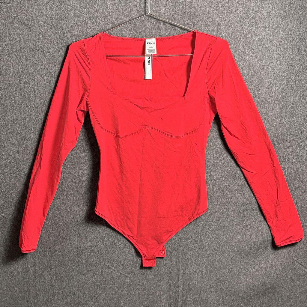 PINK Victoria's Secret Red Long Sleeve Bodysuit Size M