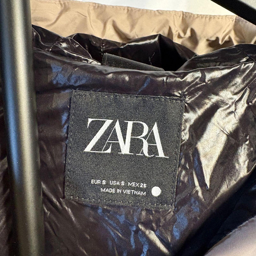 ZARA Beige Hooded Puffer Jacket Size S