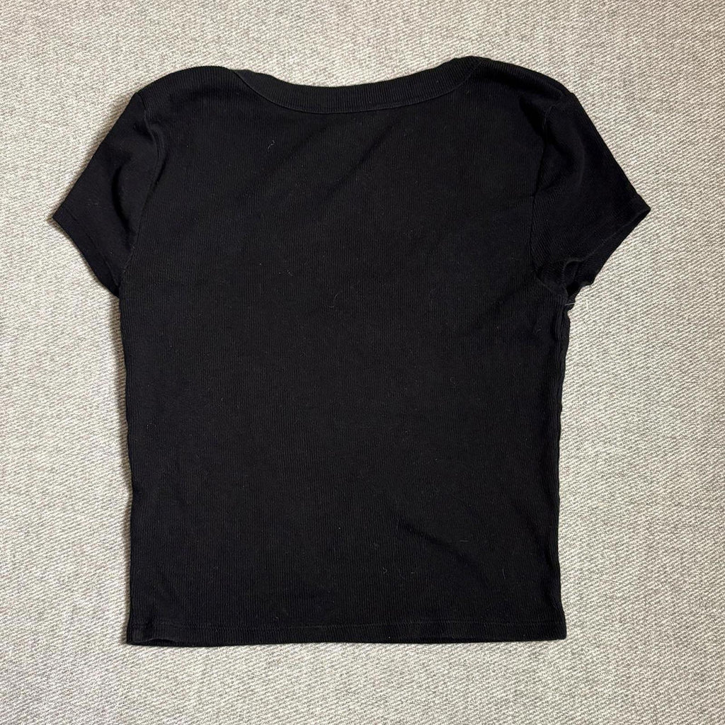 EST.PAC 1980 Black Scoop Neck Short Sleeve Crop Top Size S