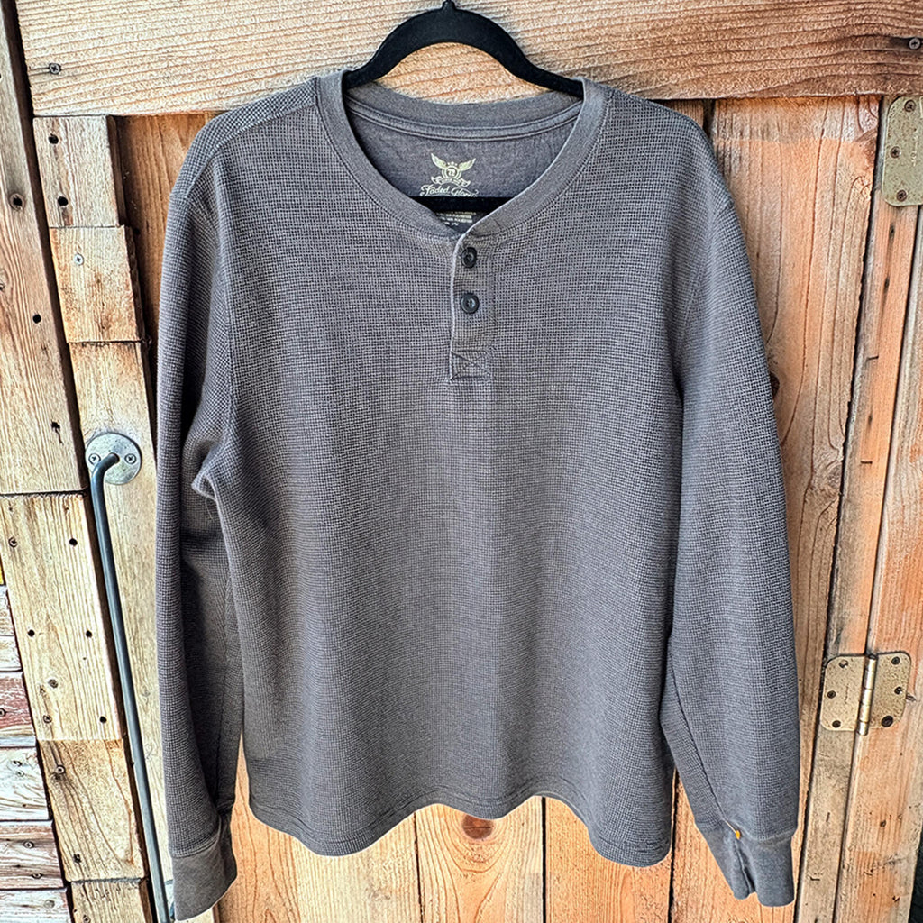 Faded Glory Gray Waffle Knit Long Sleeve Henley Shirt XL/XXL