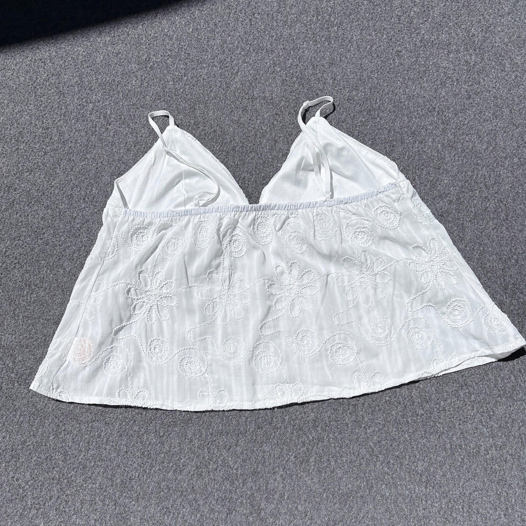 Forever 21 White Embroidered Double Strap Flowy Cami Top Size S