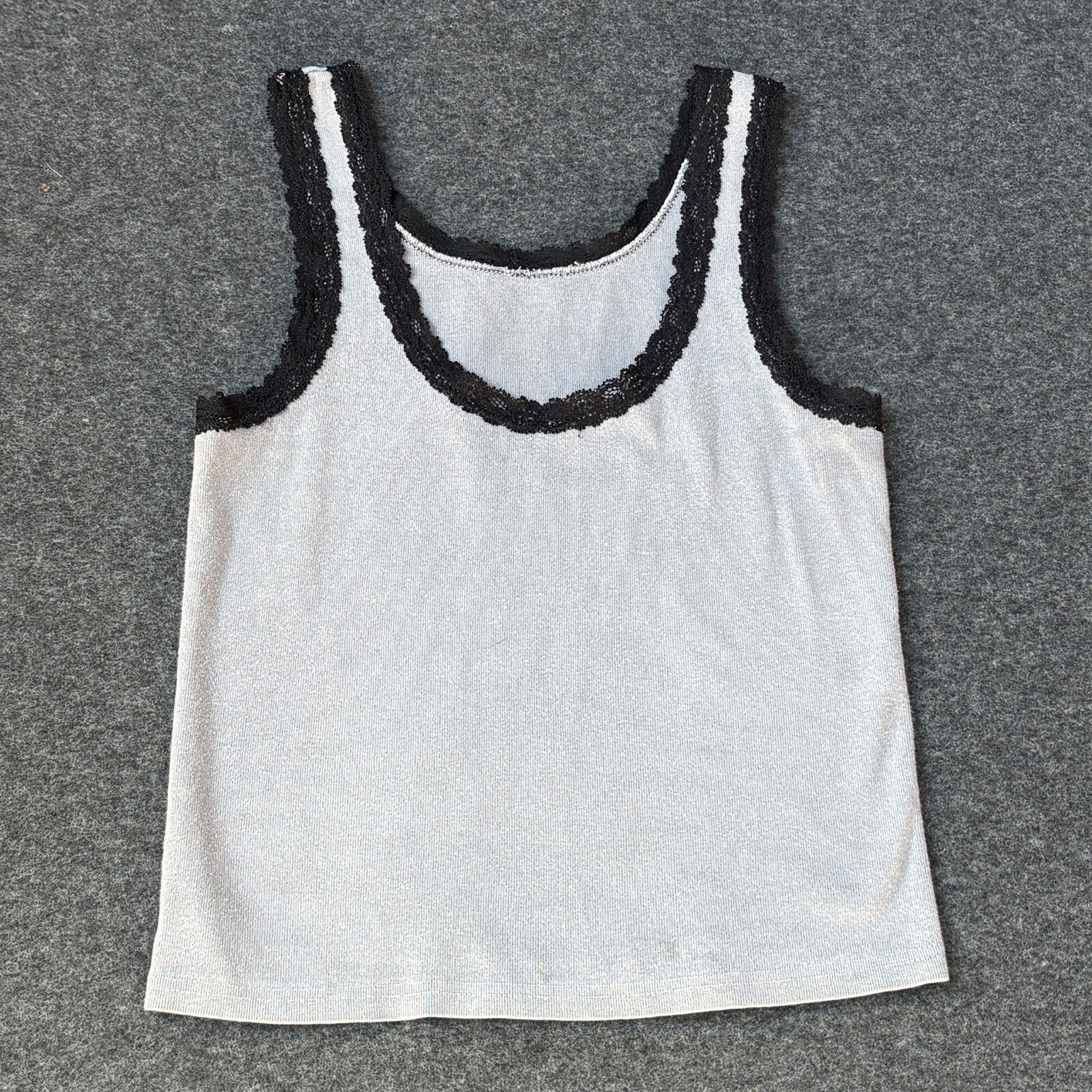 White Tank Top | Black Lace Trim | S