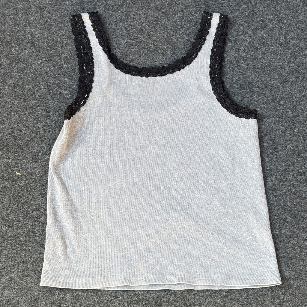 White Tank Top | Black Lace Trim | S