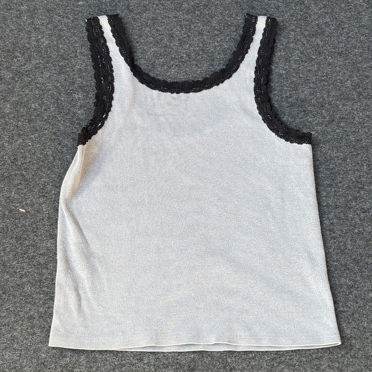 White Tank Top | Black Lace Trim | S