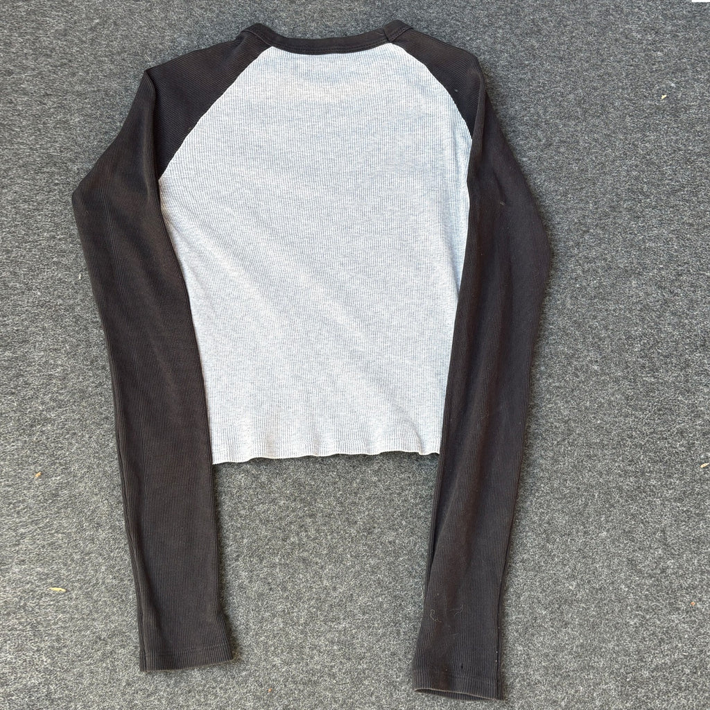 Black & White Raglan Crop Top | S