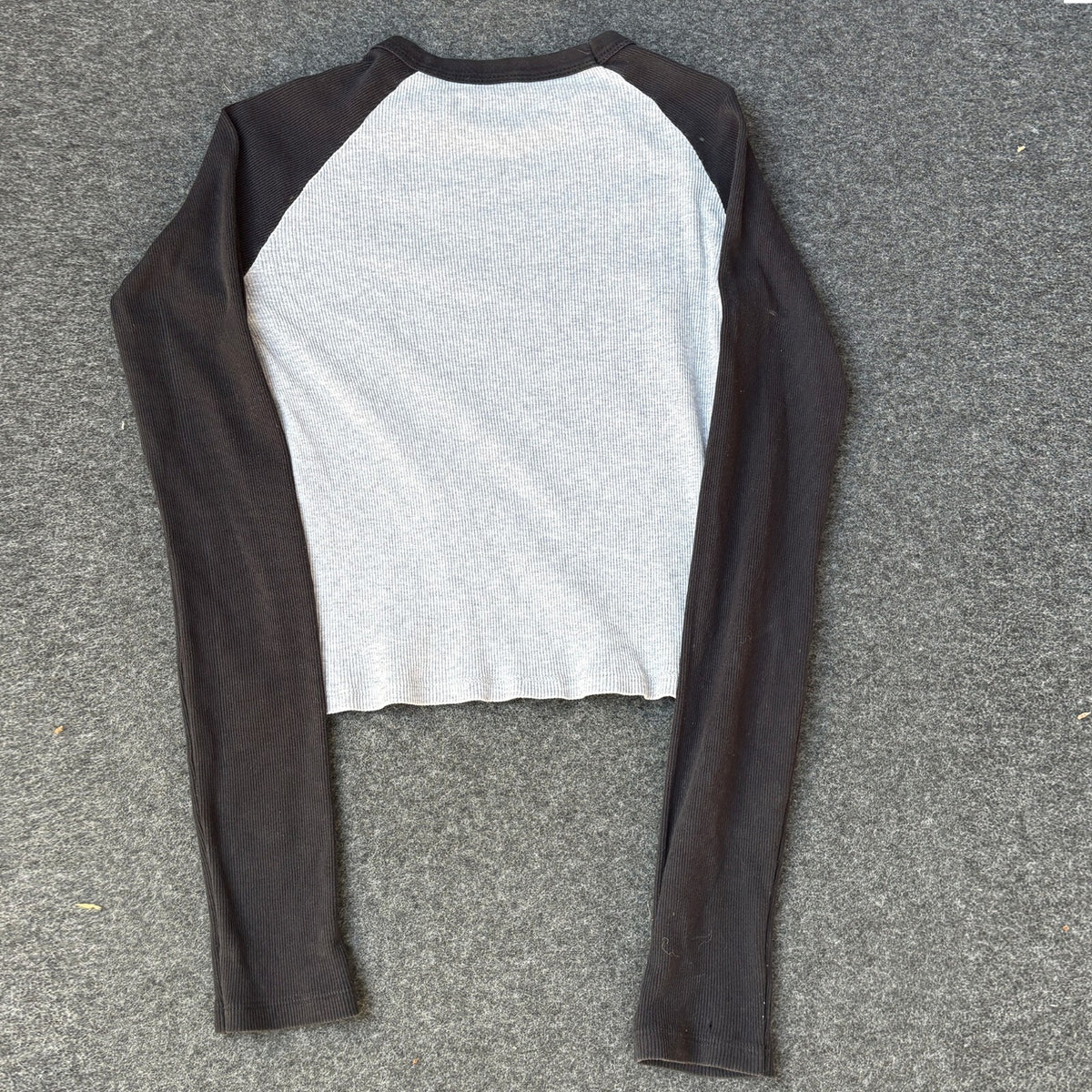 Black & White Raglan Crop Top | S
