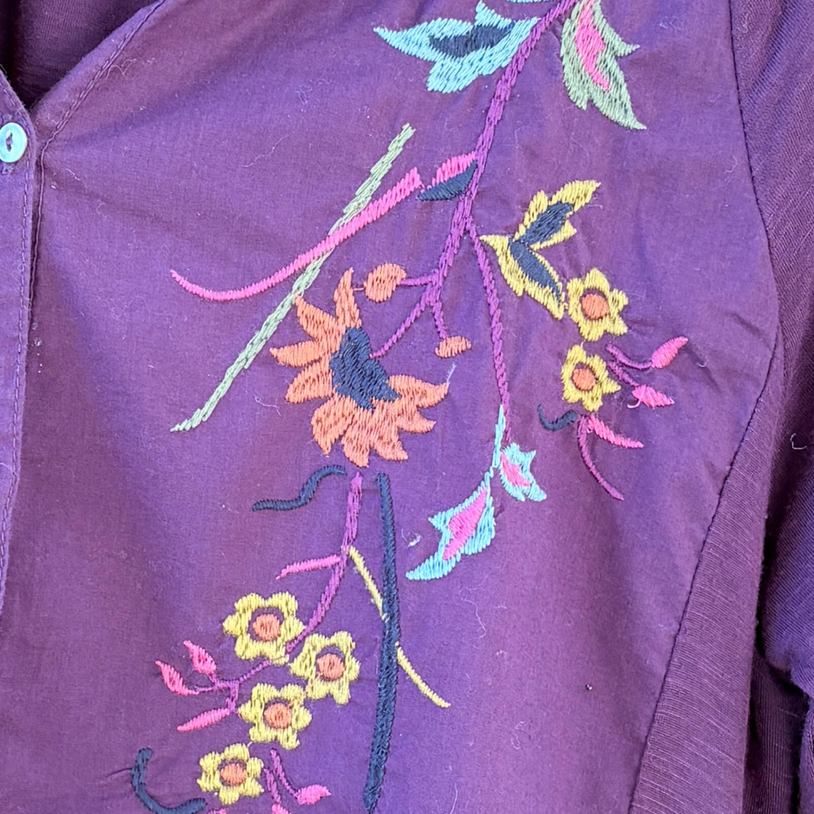 Great Northwest Indigo Button-Up Shirt with Floral Embroidery