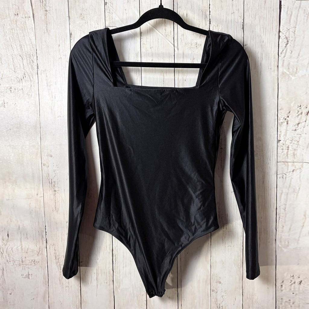 Babaton Black Long Sleeve Square Neck Bodysuit Size Small