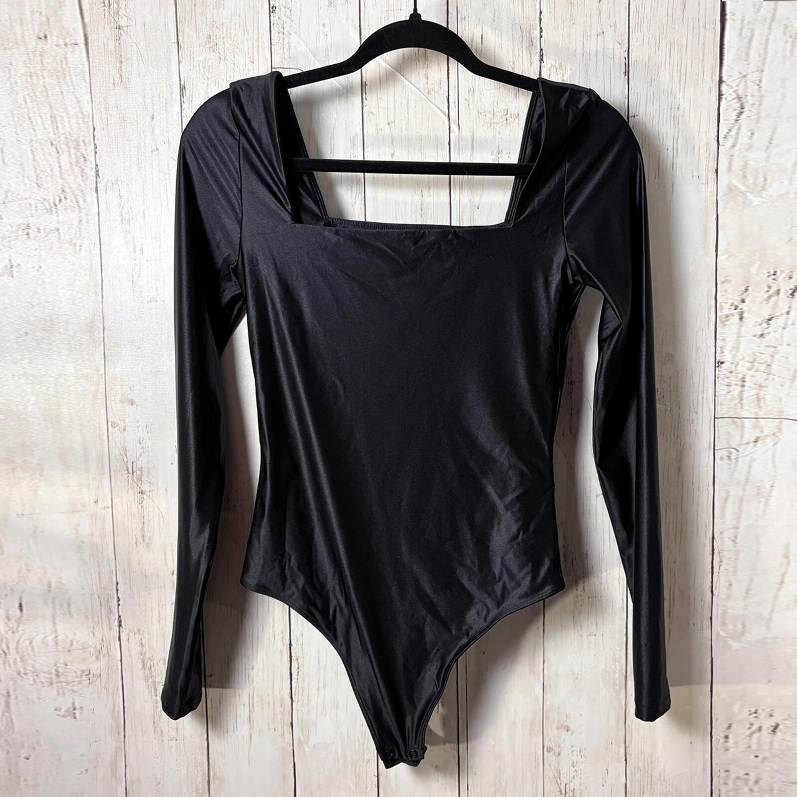 Babaton Black Long Sleeve Square Neck Bodysuit Size Small