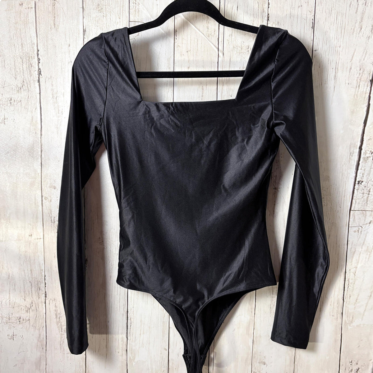 Babaton Black Long Sleeve Square Neck Bodysuit Size Small