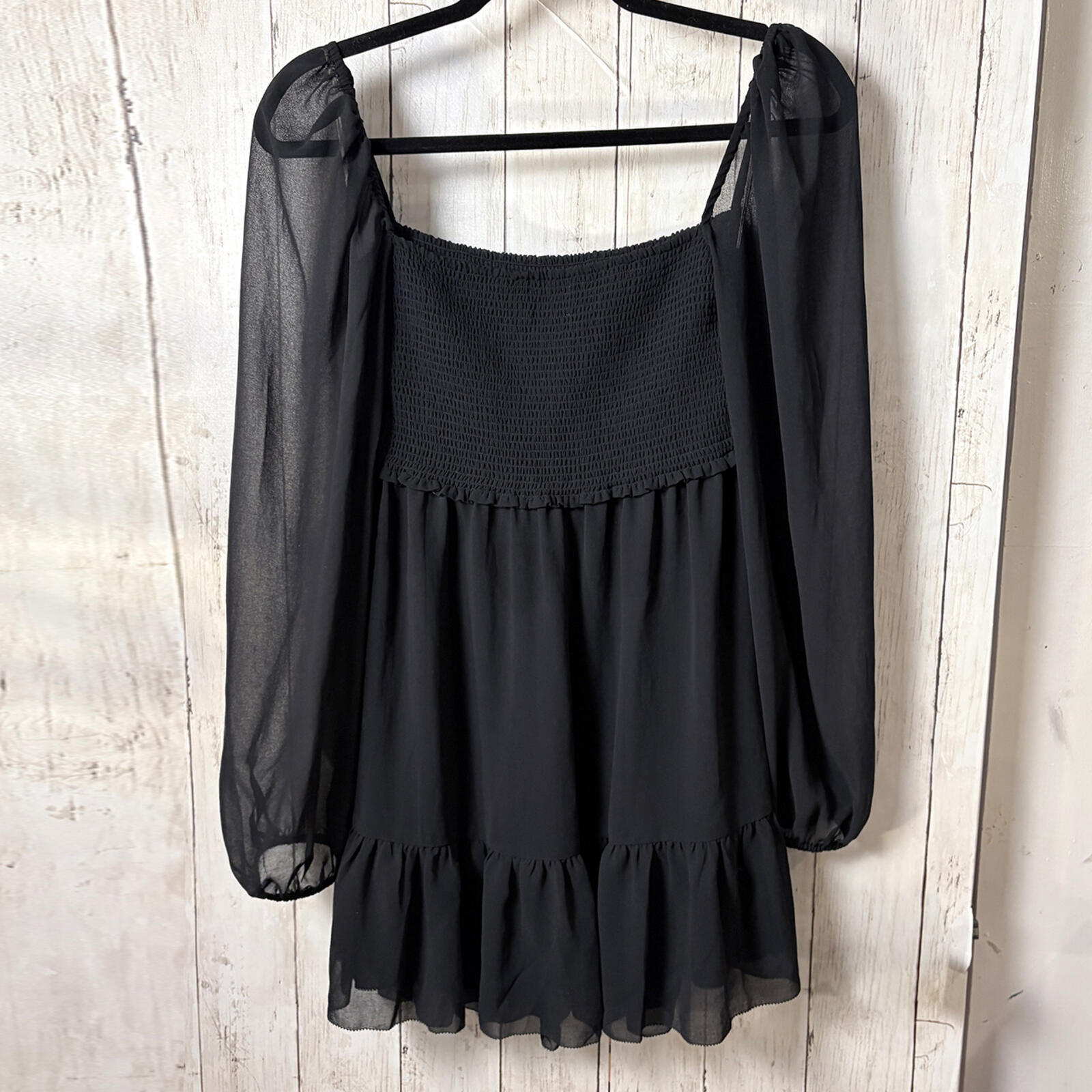 Wilfred Black Smocked Long Sleeve Dress