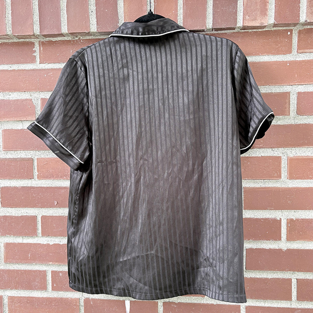 Vintage Satin Short Sleeve Pajama Shirt with Pocket