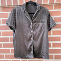 Vintage Satin Short Sleeve Pajama Shirt with Pocket