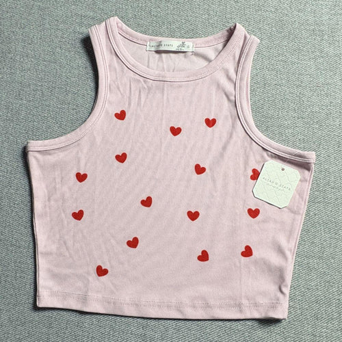Altar'd State Pink Crop Tank Top with Red Heart Print, Size Small