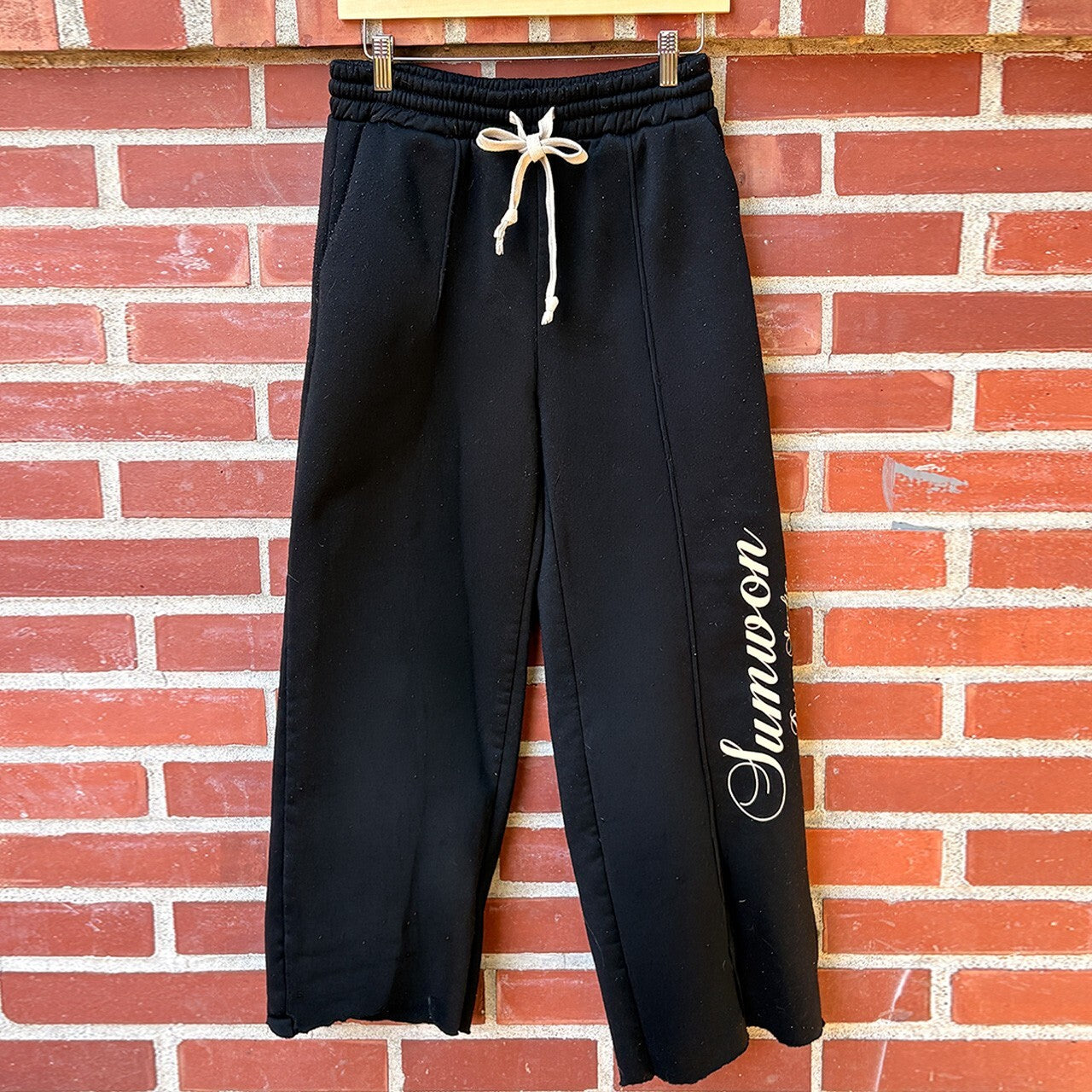 SUMWON Black Wide-Leg Sweatpants with Drawstring Waist, Size M