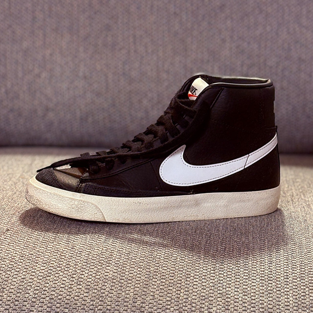 Nike Blazer Mid Black Leather Sneakers with White Swoosh