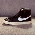 Nike Blazer Mid Black Leather Sneakers with White Swoosh
