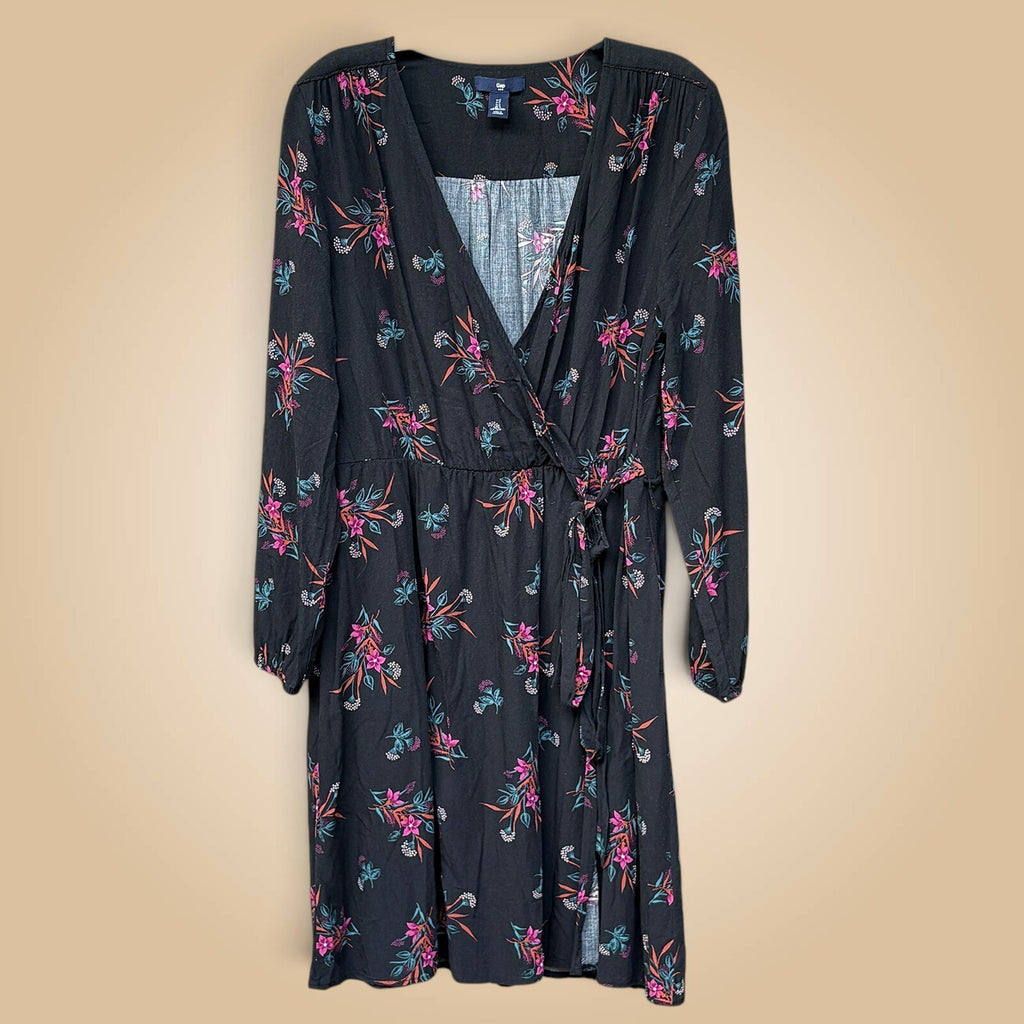Gap Floral Wrap Dress | Black Multi, S