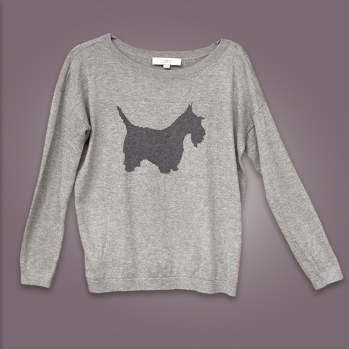 LOFT Grey Scottie Dog Intarsia Sweater