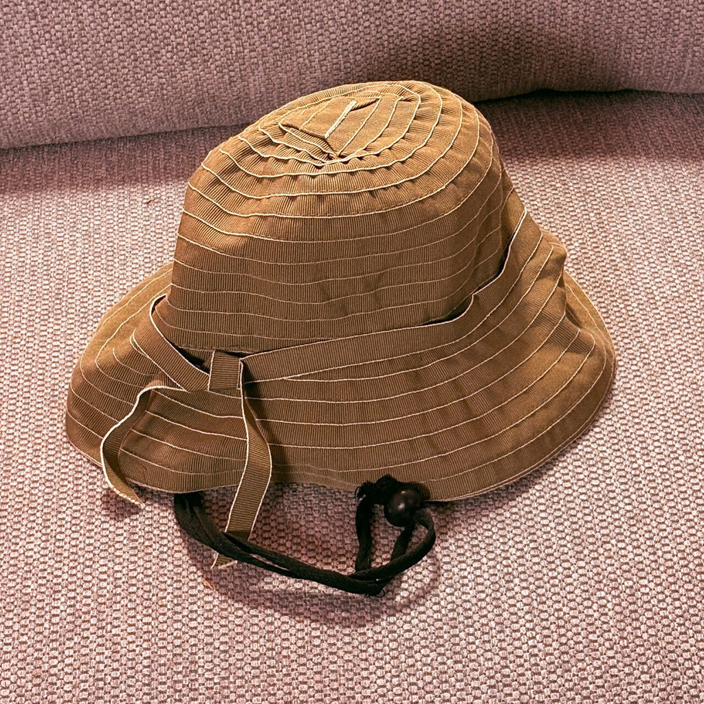 Brown Canvas Tote Bag with White Straps and Brown Bucket Hat
