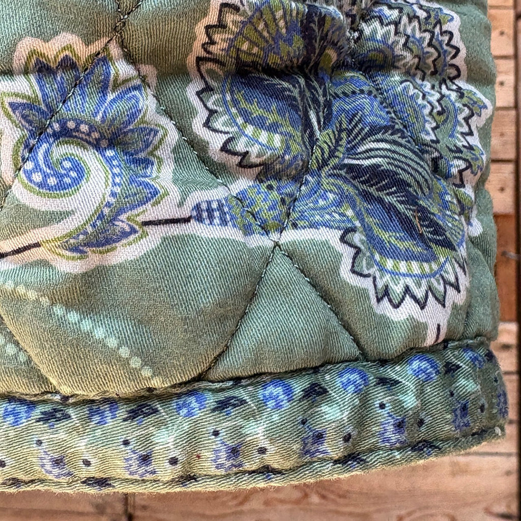 Reversible Quilted Floral Jacket with Blue and Green Patterns