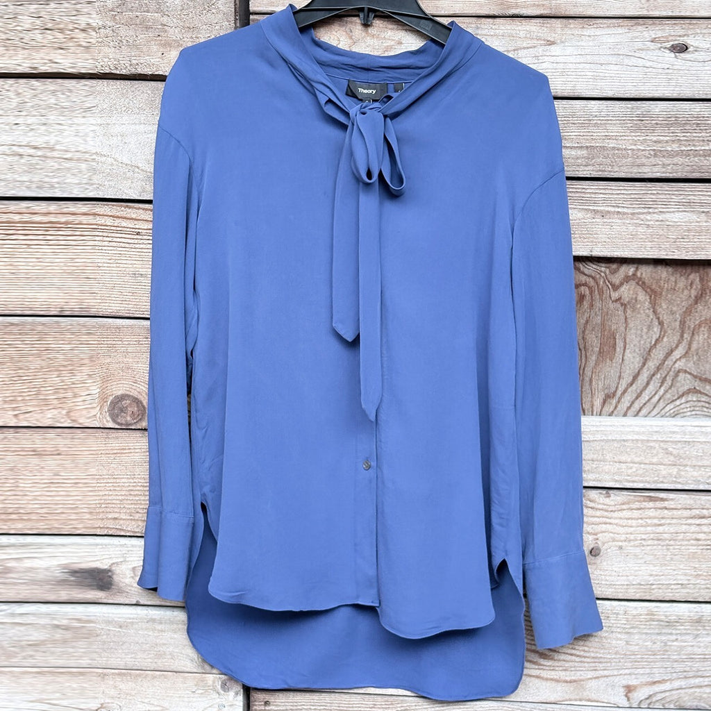 Theory Tie Neck Blouse | Blue, LS, S