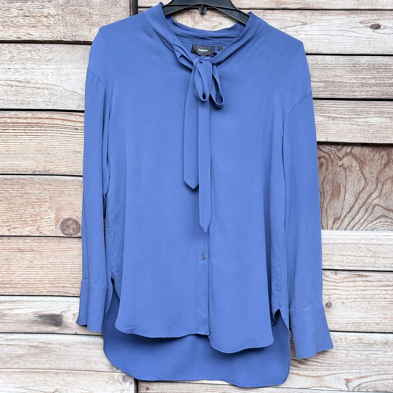 Theory Tie Neck Blouse | Blue, LS, S
