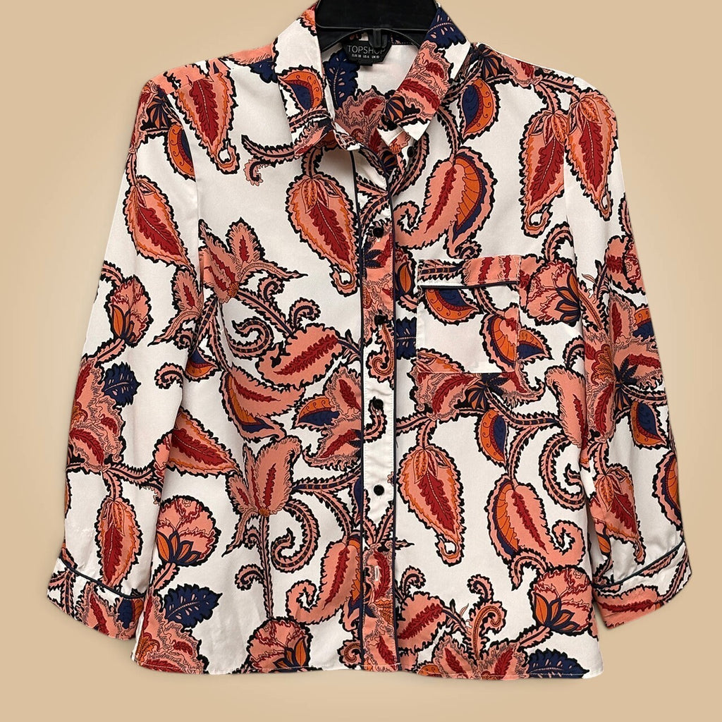 Topshop Button-Up Shirt | Coral Floral, 6