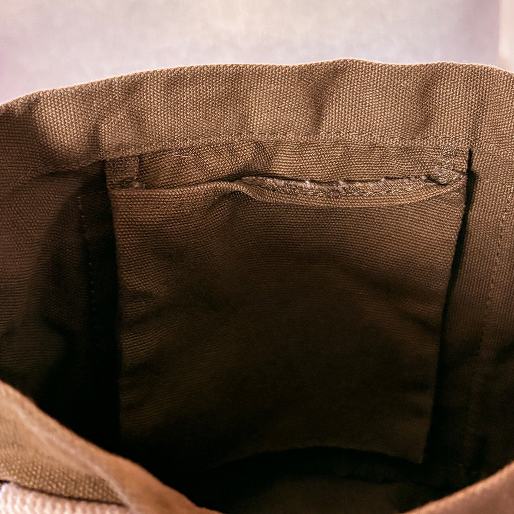 Brown Canvas Tote Bag with White Straps and Brown Bucket Hat
