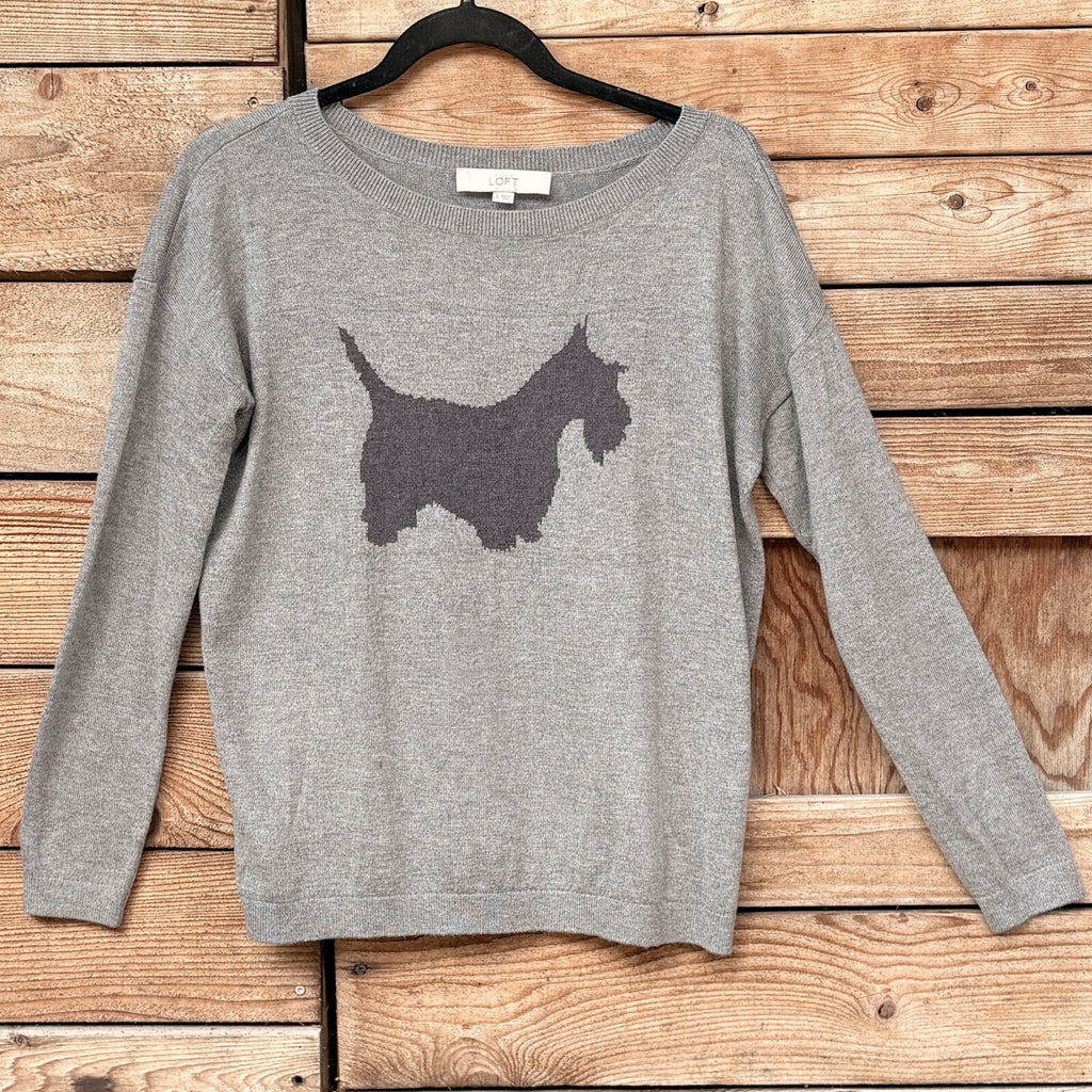 LOFT Grey Scottie Dog Intarsia Sweater