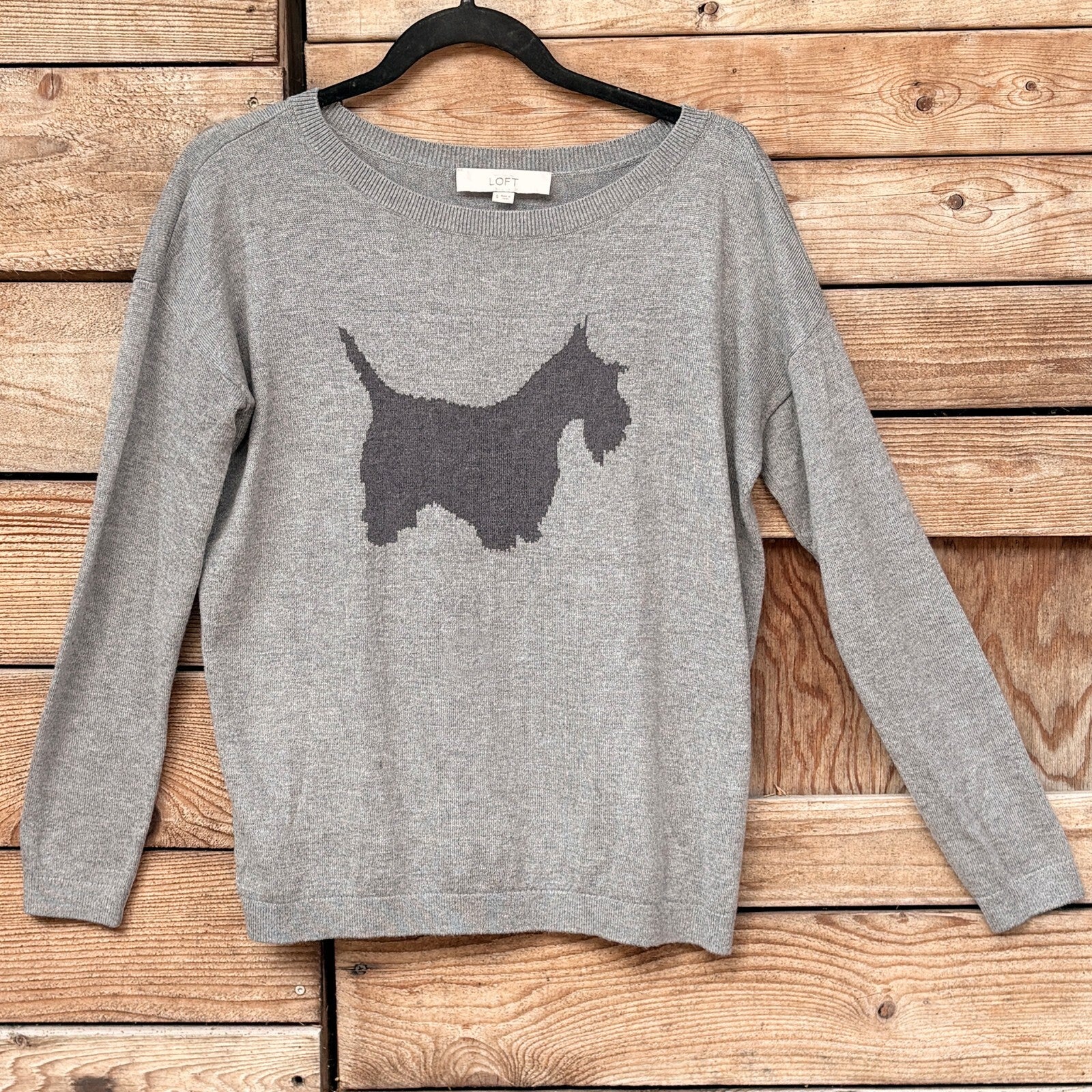 LOFT Grey Scottie Dog Intarsia Sweater