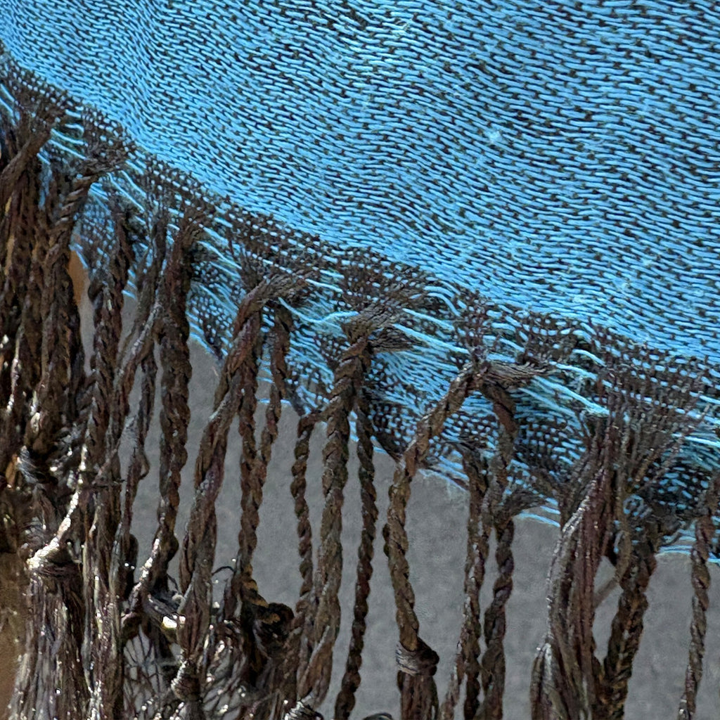Blue and Black Paisley Pattern Acrylic Scarf with Fringe