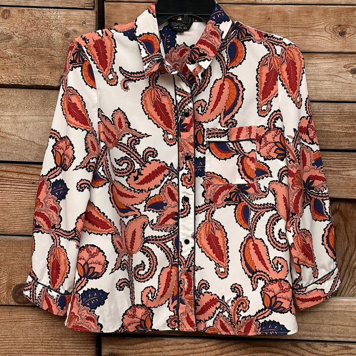 Topshop Button-Up Shirt | Coral Floral, 6