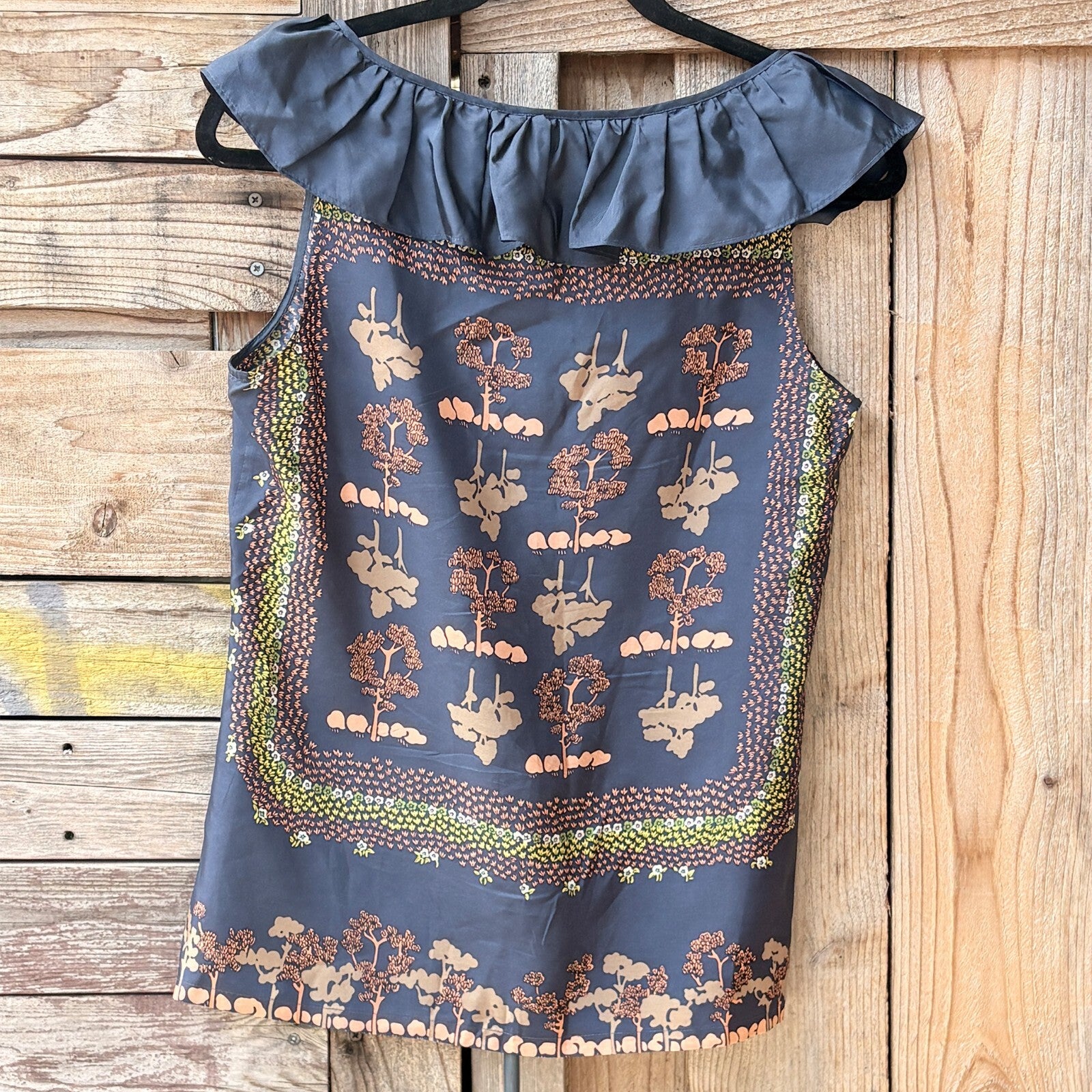 Portrait of a Girl Silk Ruffle Neck Print Top