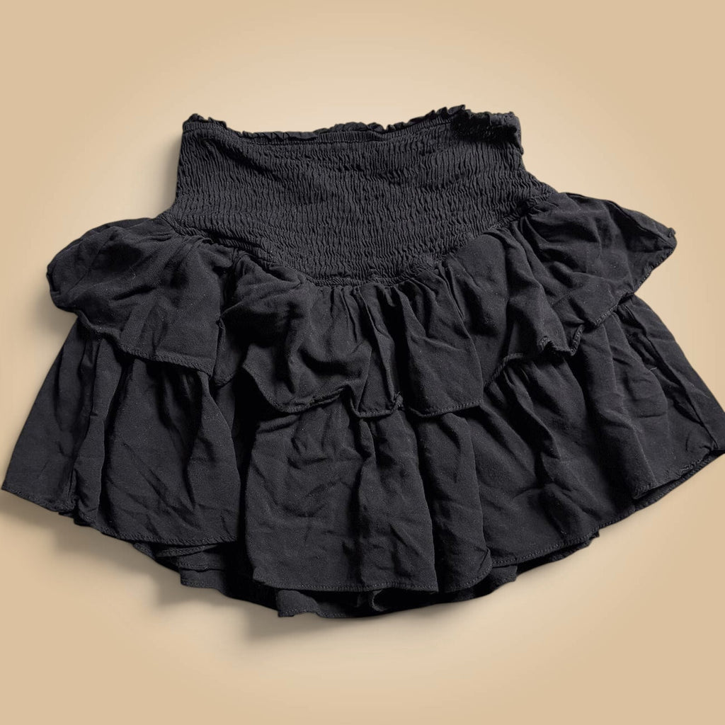 Black Smocked Ruffle Mini Skort