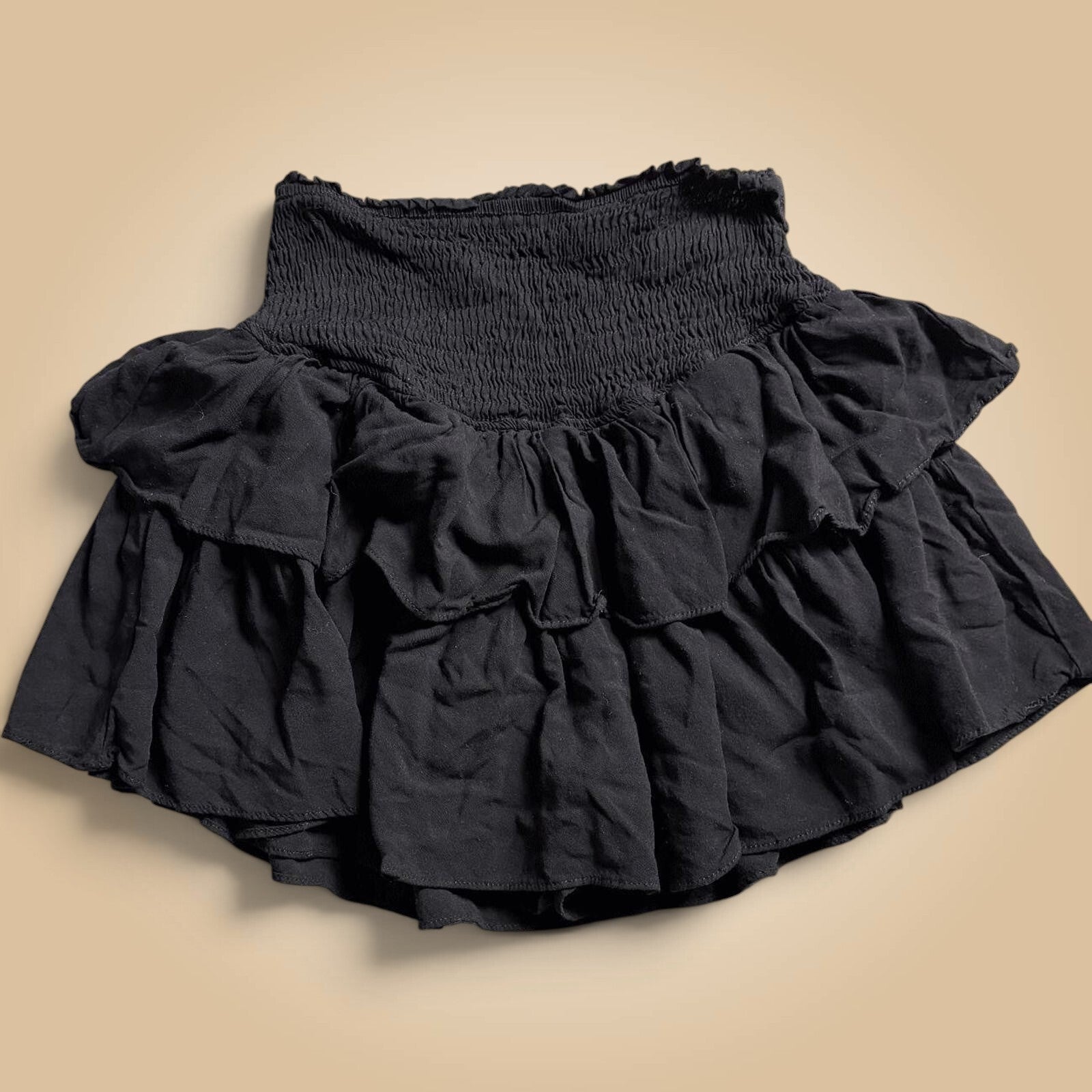 Black Smocked Ruffle Mini Skort