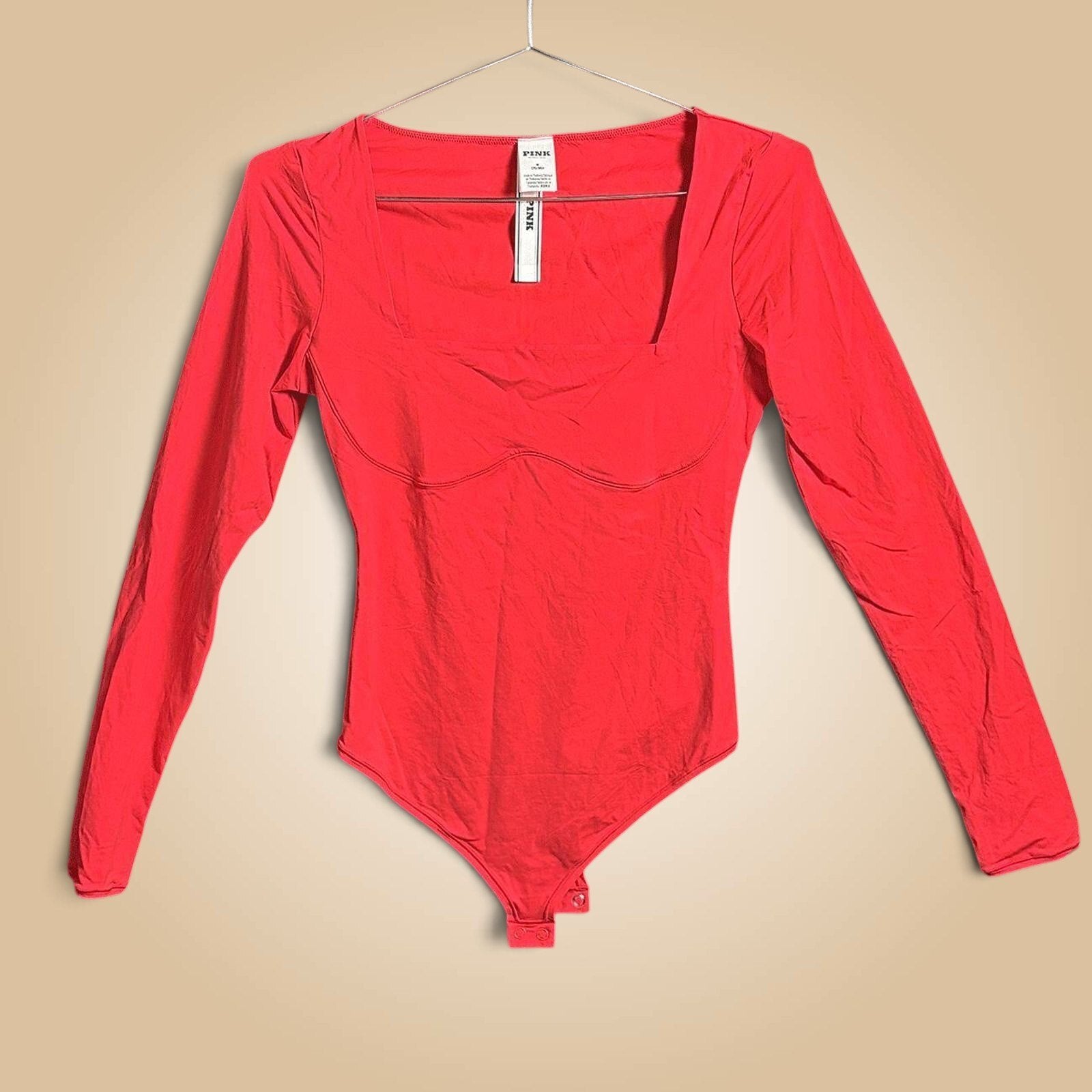 PINK Victoria's Secret Red Long Sleeve Bodysuit Size M