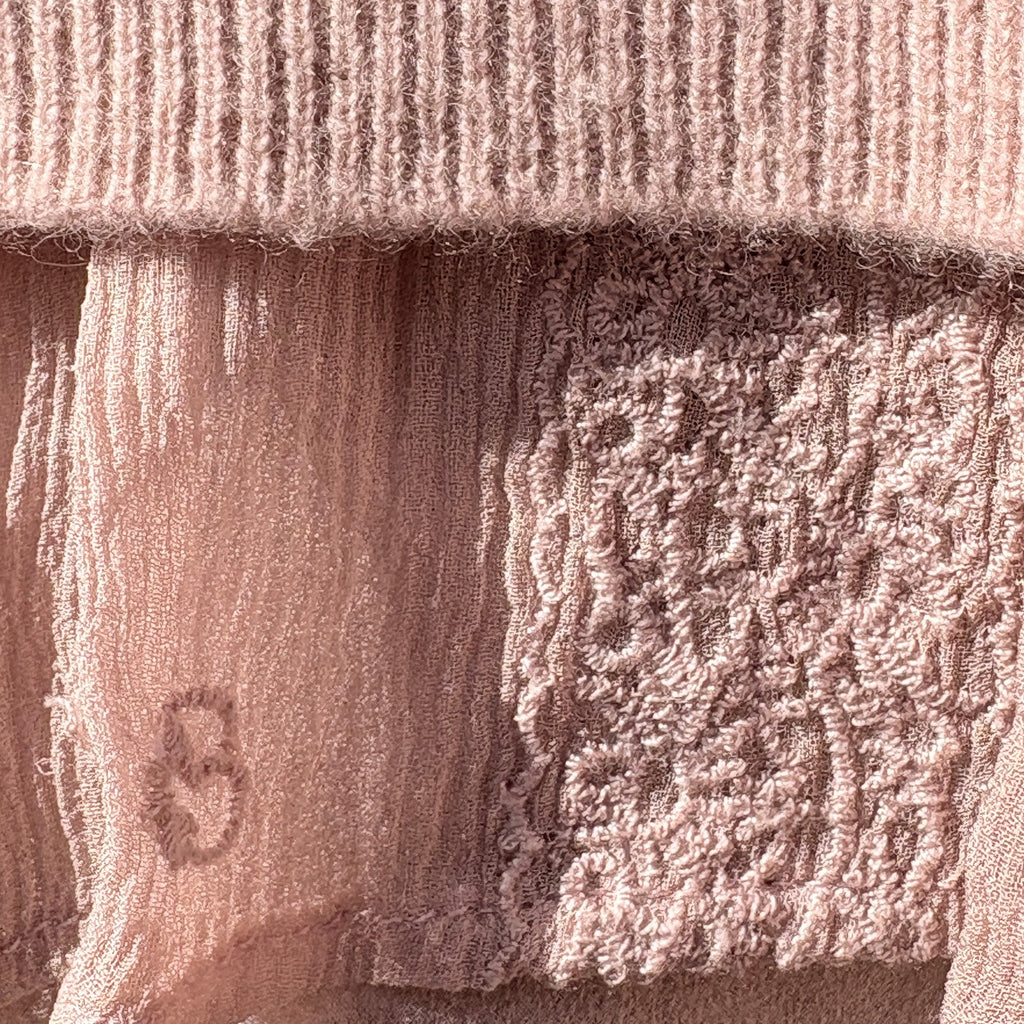 Garnet Hill Pink Sweater Ruffle and Lace trim