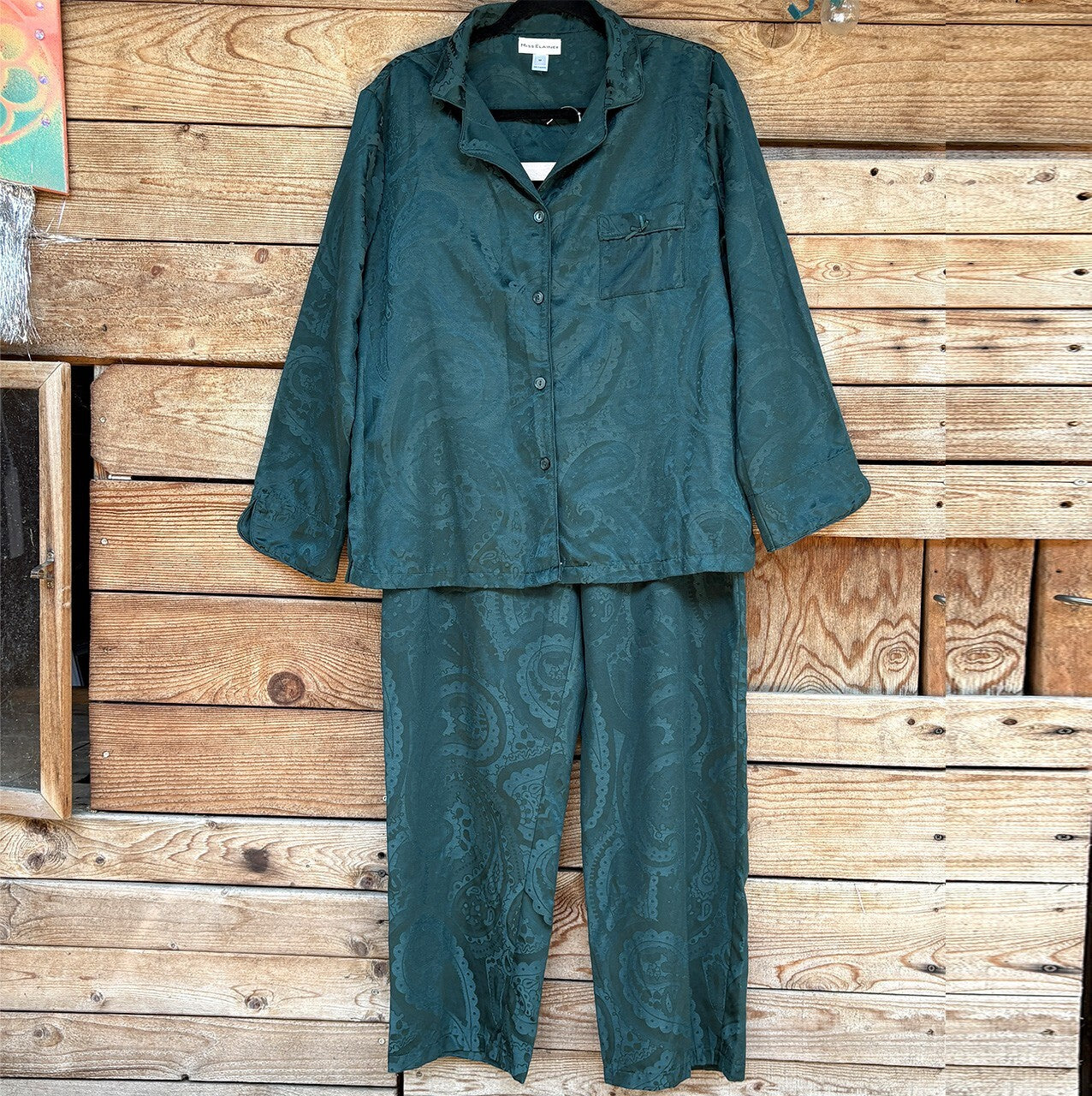 Miss Elaine Green Paisley Jacquard Pajama Set Medium