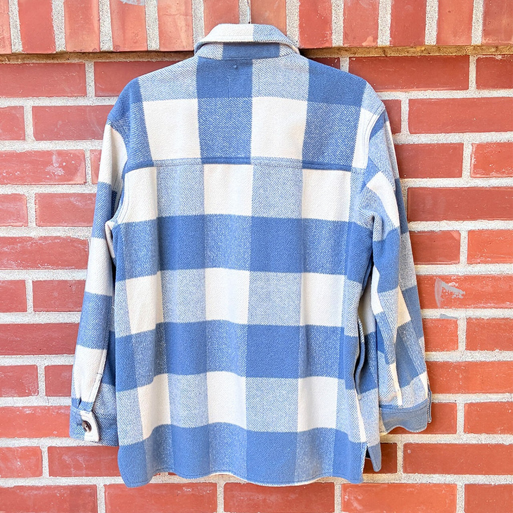 Old Navy Blue and White Plaid Button-Up Shirt Jacket, Size Large