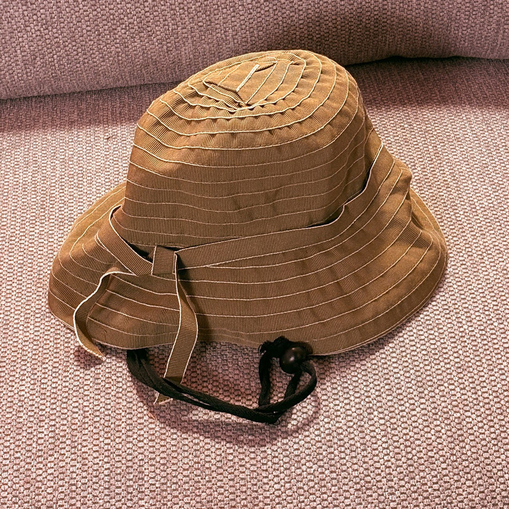 Brown Canvas Tote Bag with White Straps and Brown Bucket Hat
