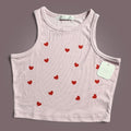 Altar'd State Pink Crop Tank Top with Red Heart Print, Size Small