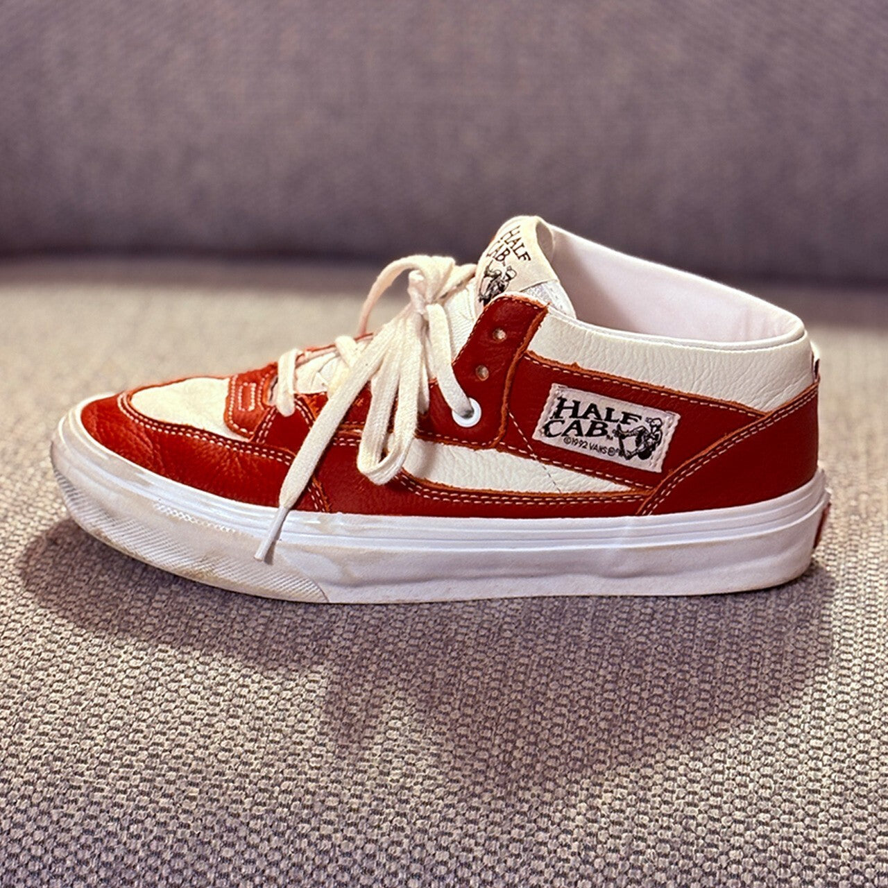 Vans Half Cab Red and White Skate Shoes with PopCush