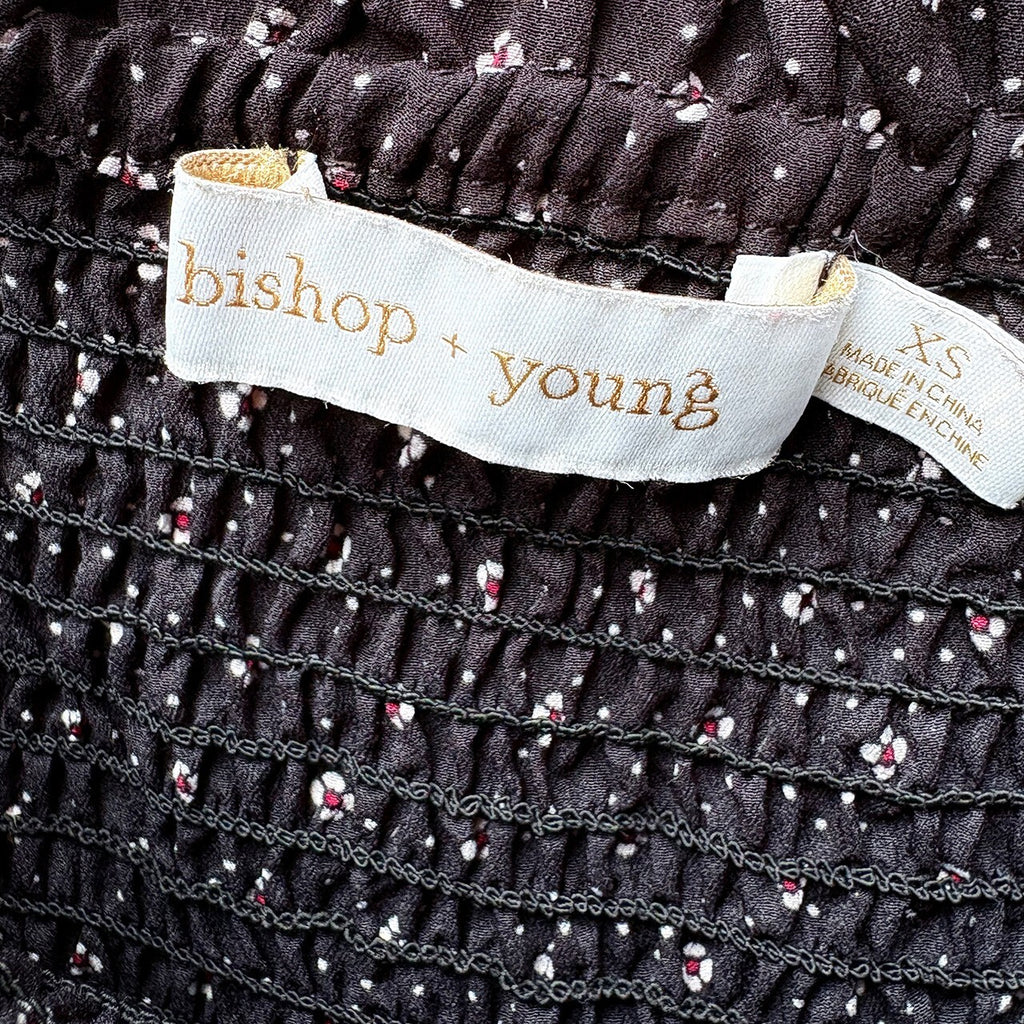 Bishop + Young Black Floral Smocked Waist Mini Skirt XS