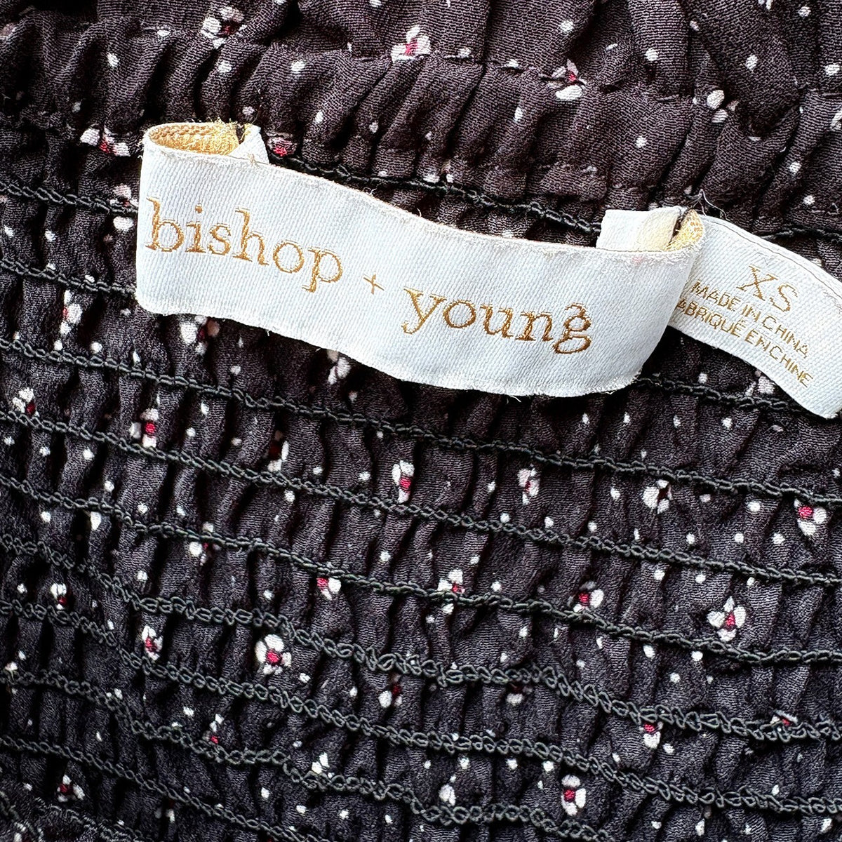 Bishop + Young Black Floral Smocked Waist Mini Skirt XS